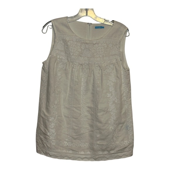 J.McLaughlin Floral Embroidered Linen BlendBoho Sleeveless Top Tank Ivory‎ Large - Picture 1 of 8
